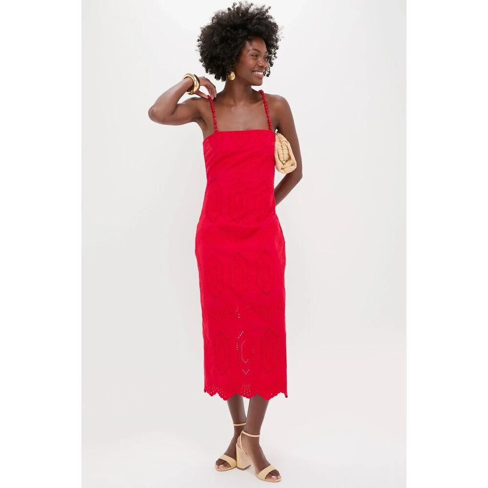 New Hyacinth House Tuckernuck  Red Eyelet Beaded Strap Midi Ibiza Dress XS